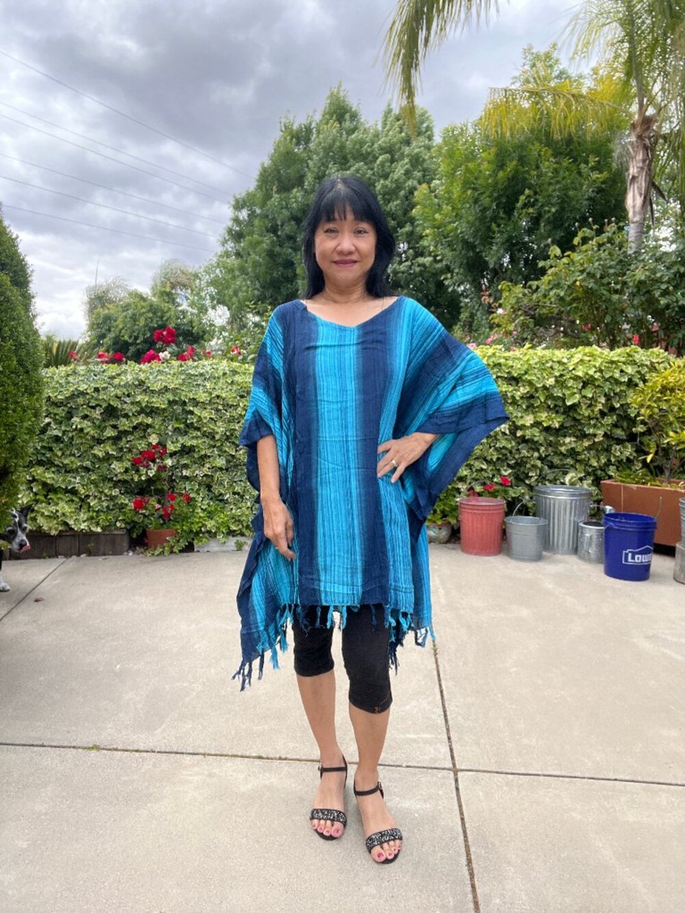 KB530 Blue Batik Fringes Kaftan Sleeve Plus Tunic Women Blouse Top - S to 5X